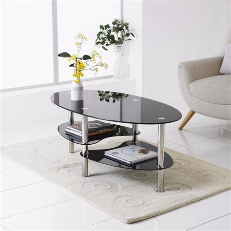 Modern Rectangle Oval Glass And Chrome Living Room Coffee Table With