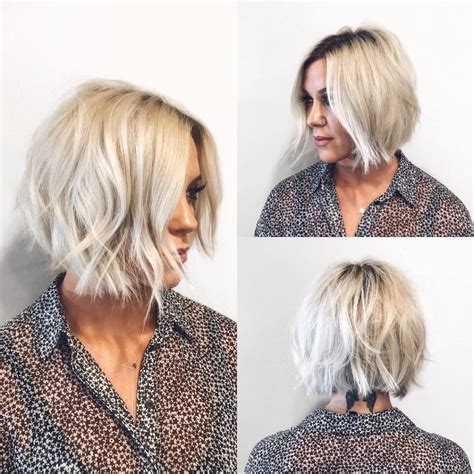 Choppy Platinum Bob With Undone Texture And Shadow Roots The Latest Hairstyles For Men And