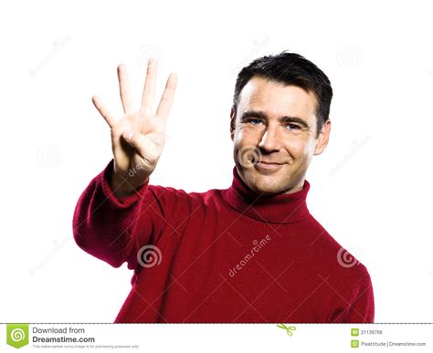 Caucasian Man 4 Four Showing Fingers Stock Photo Image Of Interiors