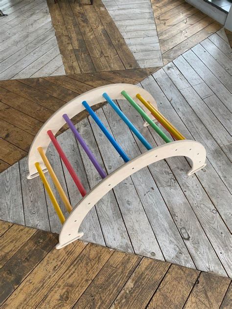 Rainbow Wooden Toddler Arch And Swing Handmade Climbing Arch Etsy