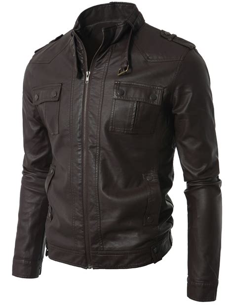 Mens Casual Buckle Collar Leather Jacket Men Leather Jackets Outerwear