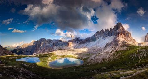 Landscape Nature Mountains Sunset Lake Cabin Clouds