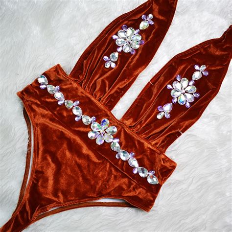 buy almostlover1209 crystal swimsuit velvet swimwear bikini rhinestone