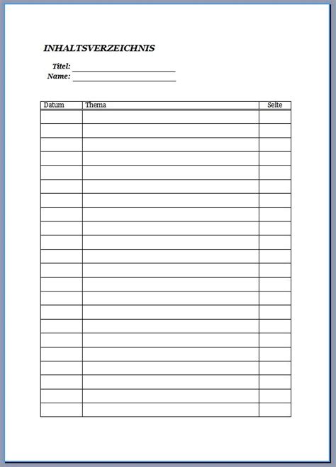 Tragen sie die notwendigen daten und adressinformationen ein und speichern sie. Vorlage: Inhaltsverzeichnis (Word) | Inhaltsverzeichnis vorlage, Inhaltsverzeichnis zum ...