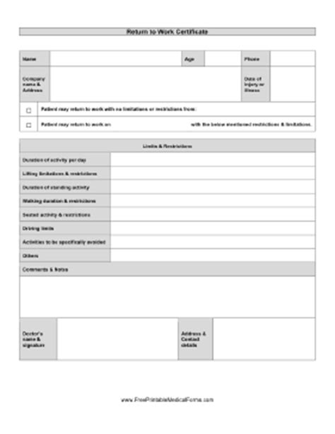 Your employer may have a terrific return to work policy to help you transition back to your job, or they might have to figure it out as they go along. Printable Return To Work Form