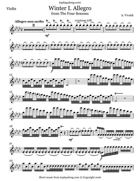 Vivaldi Winter I Allegro From The Four Seasons Cello Sheet Music