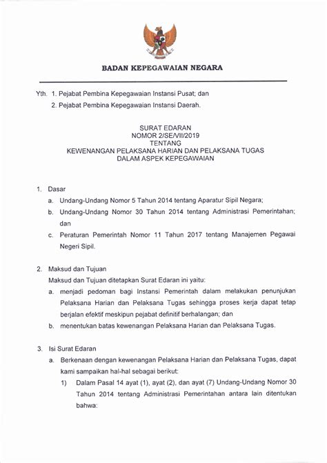 Surat Edaran Kepala Bkn Plt Plh Badan Ke Annegara Yth