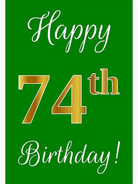 Elegant Faux Gold Look Number Happy 74th Birthday Green