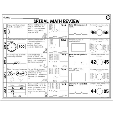 1st Grade Spiral Math Week 33 Above Lucky Little Learners