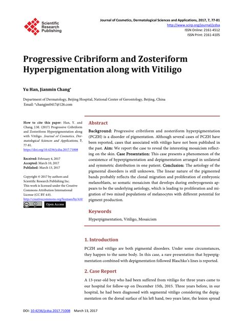 Pdf Progressive Cribriform And Zosteriform Hyperpigmentation Along