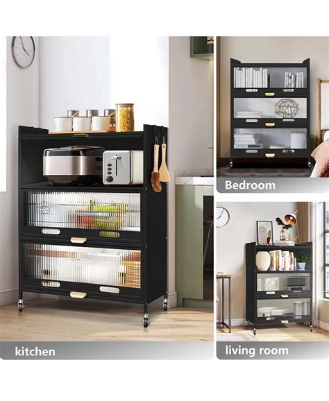 Mega Casa 3 Door Accent Cabinet 4 Tier Kitchen Organizer Shelf White