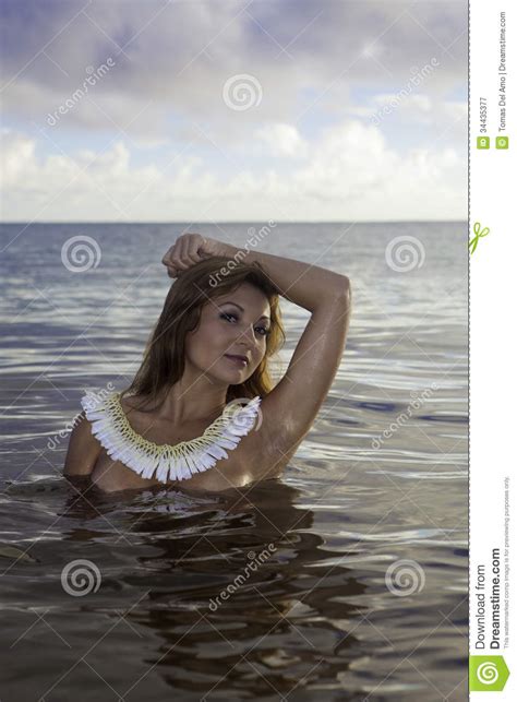 Beautiful Girl Topless In The Ocean Stock Image Image Of Smiling