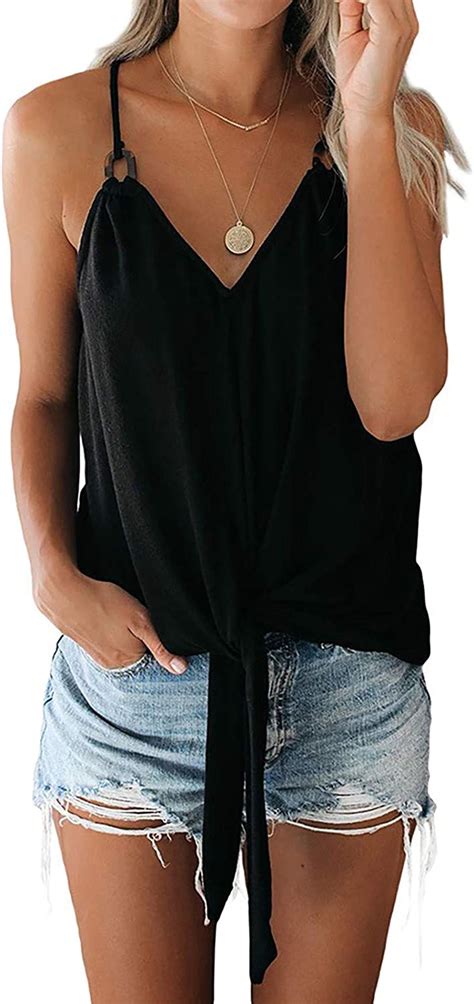 Pottoa Tank Tops For Women Loose Camisole Sexy Vest V Neck Blouse