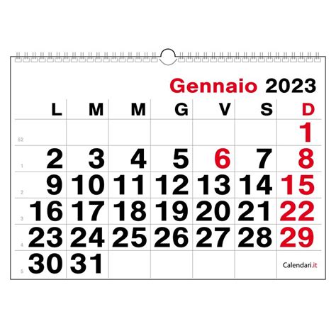 Calendario 2023 Con 12 Mesi A Caselle Tabellare Mensile Calendariit