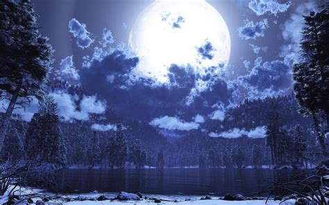 1680x1050 1680x1050 Moon Night Darkness Light Clouds Lake