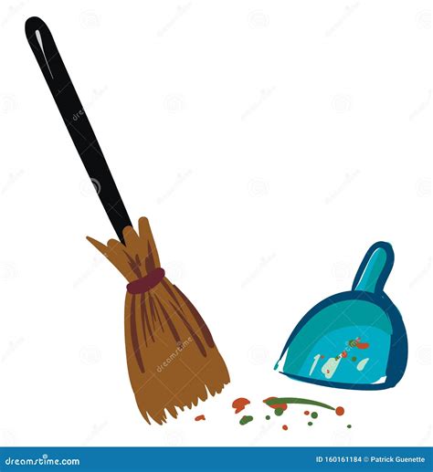 Broom And Blue Dustpan Vector Or Color Illustration Stock Vector