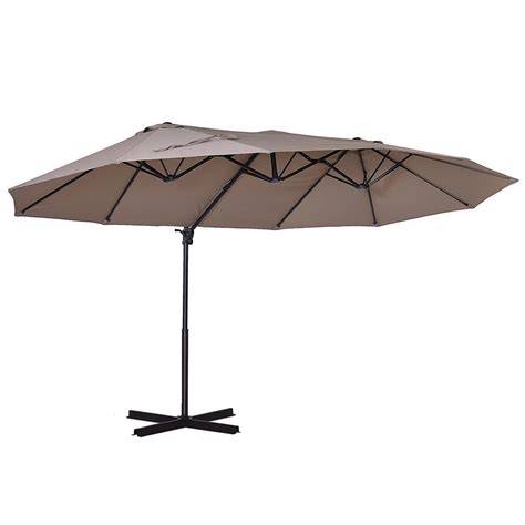 Outsunny 15 Ft W Steel Cantilever Patio Umbrella In Brown With Large