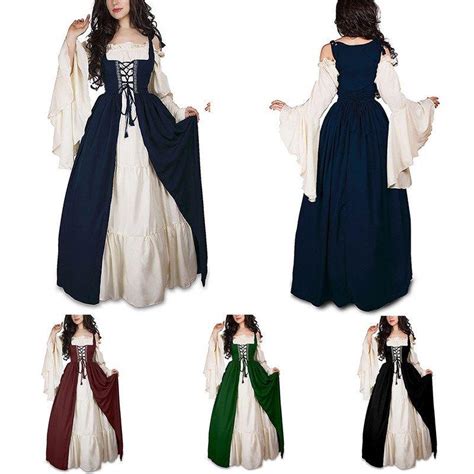 Renaissance Medieval Dress Boho Skirt Peasant Wench Victorian Ball Gown Costume Fancy Dresses