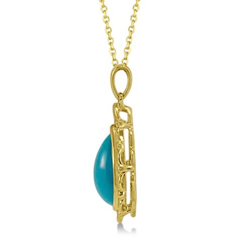 Teardrop Shaped Turquoise Pendant Necklace 14k Yellow Gold 478ct