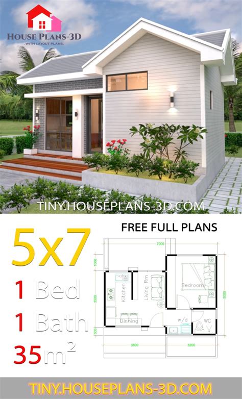 Small House Plans 5x7 With One Bedroom Gable Roof