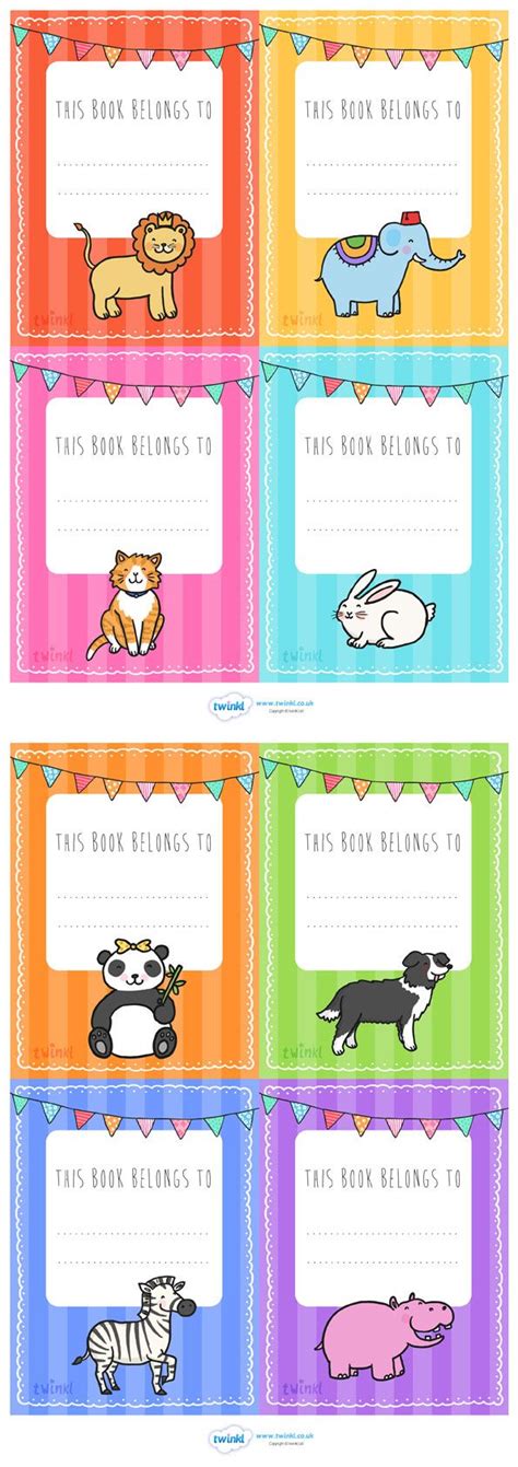 Animal Themed This Book Belongs To Labels School Name Labels Book