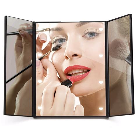 Luckyfine Tri Fold Led Lighted Makeup Mirrors Wide View Portable Travel