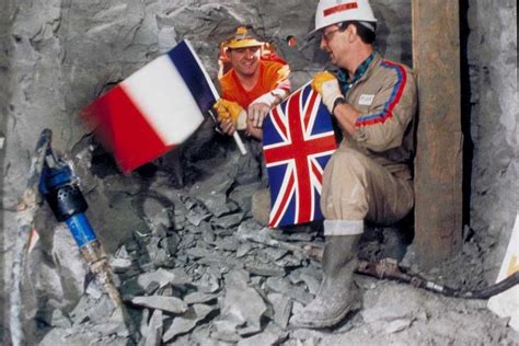 French And British Miners Meet In The Middle Of The Channel Tunnel