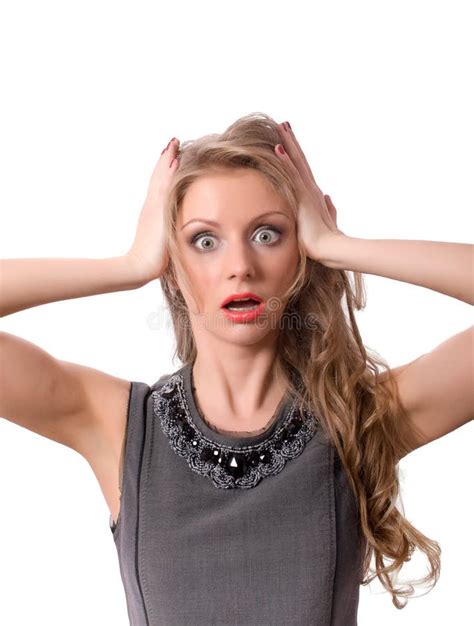 Shocked Blonde Female Looking At You Isolated Stock Image Image Of Isolated Crazy 9548219