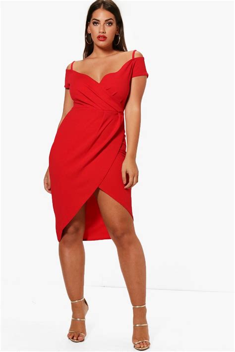 Plus Open Shoulder Wrap Bodycon Dress Boohoo Bodycon Dress Red Bodycon Dress Bodycon Fashion