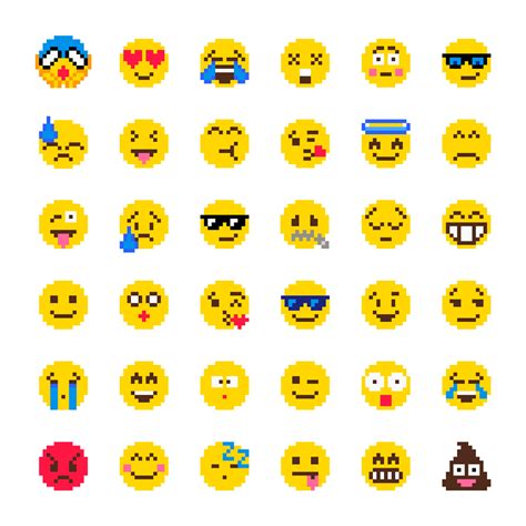 Dessin Pixel Art Emoji Pixel Art Set Emoji Emoticon Face Stock Vector
