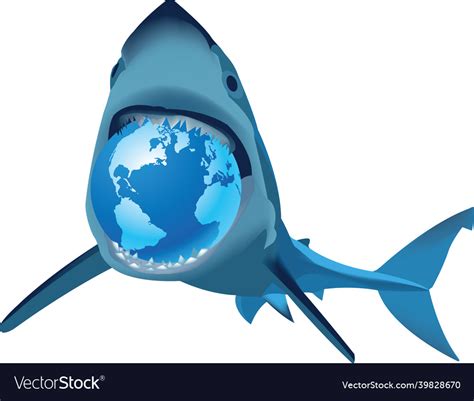 Ferocious Animal Sea Shark With Planet Earth Vector Image