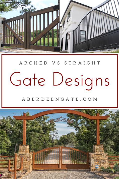 A Gate With The Words Arched V Straight Gate Designs Above It And An