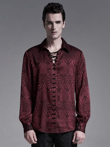 Punk Rave Dark Red Gothic Jacquard Long Sleeve Casual Shirt For Men
