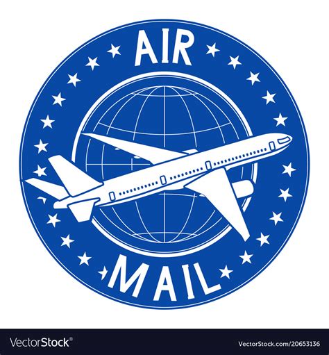Air mail blue postal sticker or emblem Royalty Free Vector