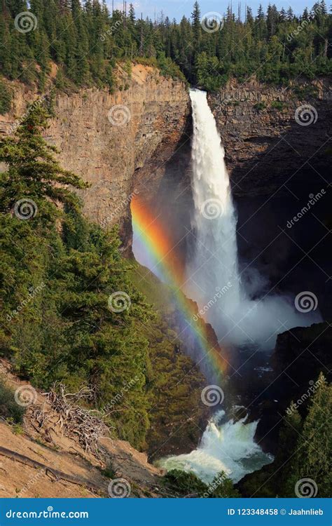 Wells Gray Provincial Park Helmcken Falls With Beautiful Rainbow