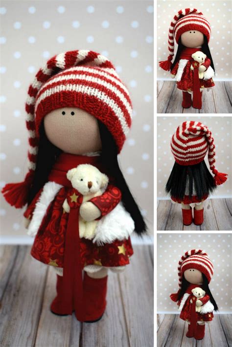 Winter Tilda Doll Red Fabric Doll Handmade Textile Doll Rag Etsy