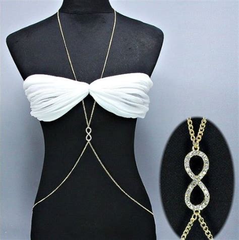 Fab Jewellery WIIPU Gold Infinity Body Jewelry Bikini Crossover Sexy Slave Harness Body Chain
