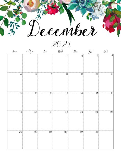 Floral December 2021 Calendar Cute In 2021 December 2021 Calendar