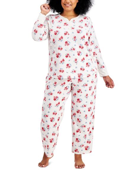 Charter Club Plus Size Thermal Fleece Printed Pajama Set Created For Macys Lyst