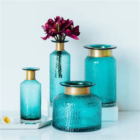 Home Decor Glass Vases Blue Flower Vase Christmas Decoration Modern Vases Decorative Retro Small
