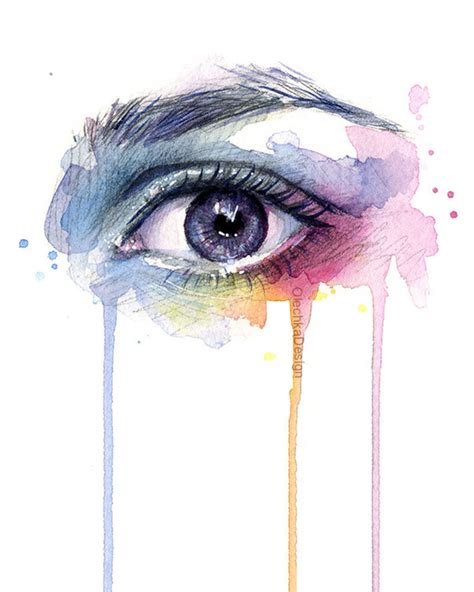 Beautiful Eye Dripping Rainbow Watercolor Art Print Surreal Eye Eye