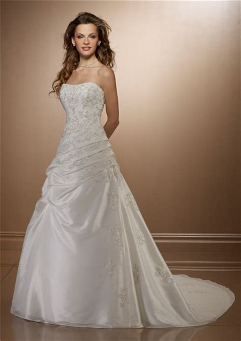 Classic A Line Strapless Ruched Taffeta Lace Beaded Wedding Dress