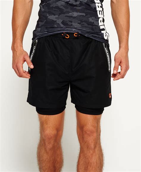 Whether you're hittin' the beach or steppin' out in the city, our hot new drop of 3/4. Mens - Sports Active Double Layer Shorts in Black | Superdry