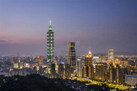 Panoramic Cityscape Of Taipei Skyline And Taipei 101 Skyscraper In