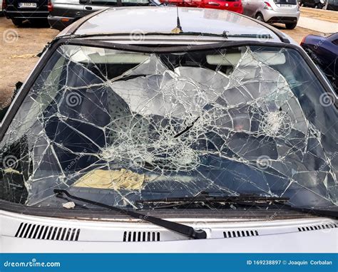 Car Windshield Broken By An Accident Stock Image Image Of Automobile