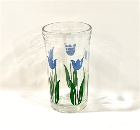 Vintage Swanky Swig Blue And Yellow Tulip Juice Glasses Farmhouse