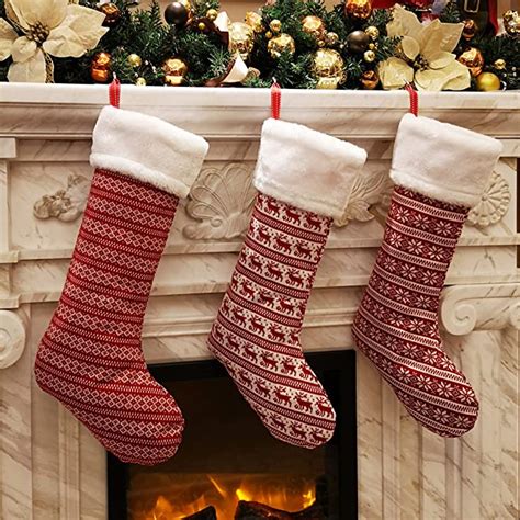 Wewill Unique Handmade Set Of 3 Striped Knit Christmas Stockings