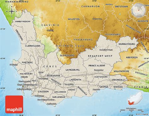 Shaded Relief Map Of Western Cape Physical Outside