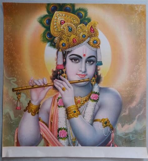 India Vintage Mythological Hindu Gods Old Big Print Krishna With Flute