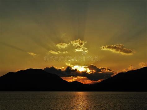 Orange Sunset Over The Lake Stock Image Image Of Nature Cloudy